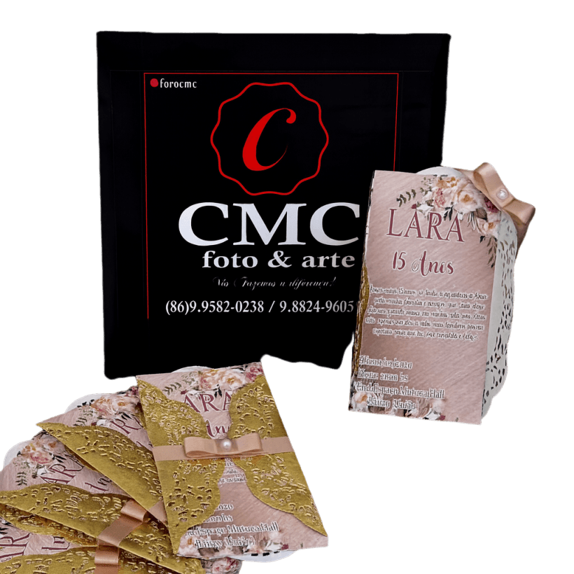 Convite 15 Anos Clássico – Rosa Claro e Dourado