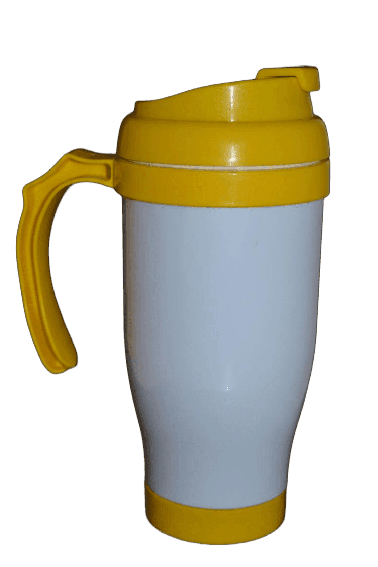 Copo Garrafa com Alça – Acrílico Branco e Amarelo