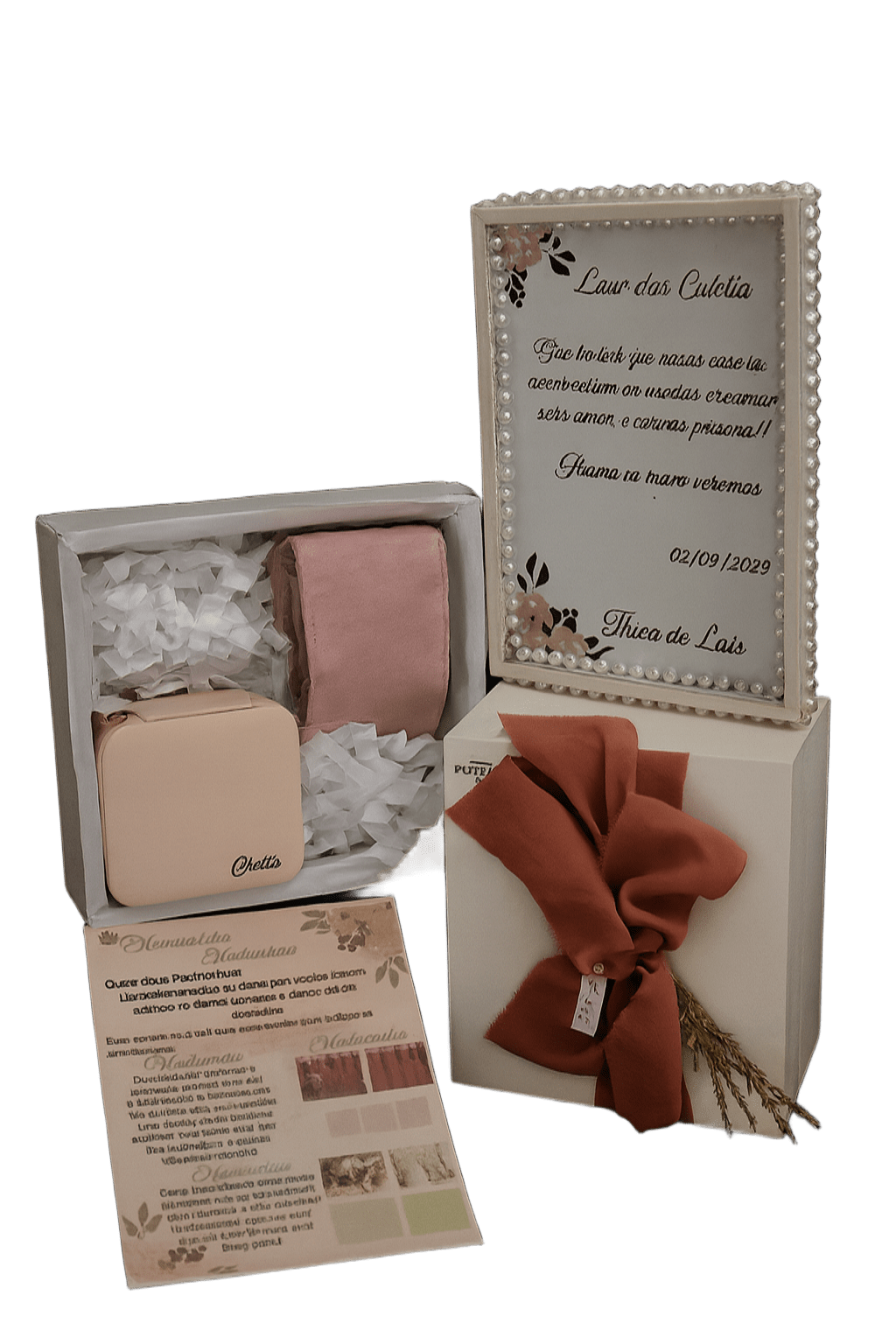 Caixa Convite Madrinha – Coleção Pérolas & Rosa Canela