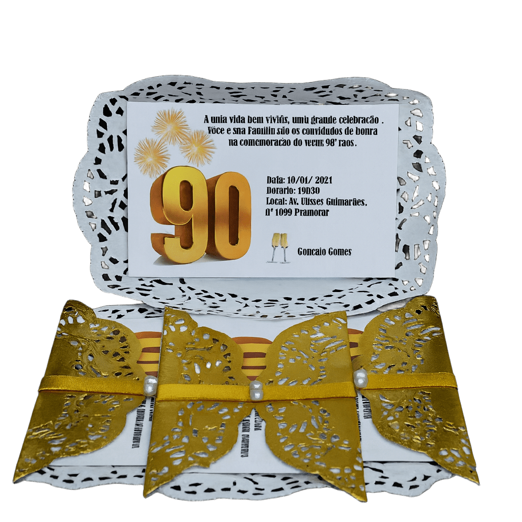 Convite Aniversário Luxo 15x21 – Envelope Dourado Vazado