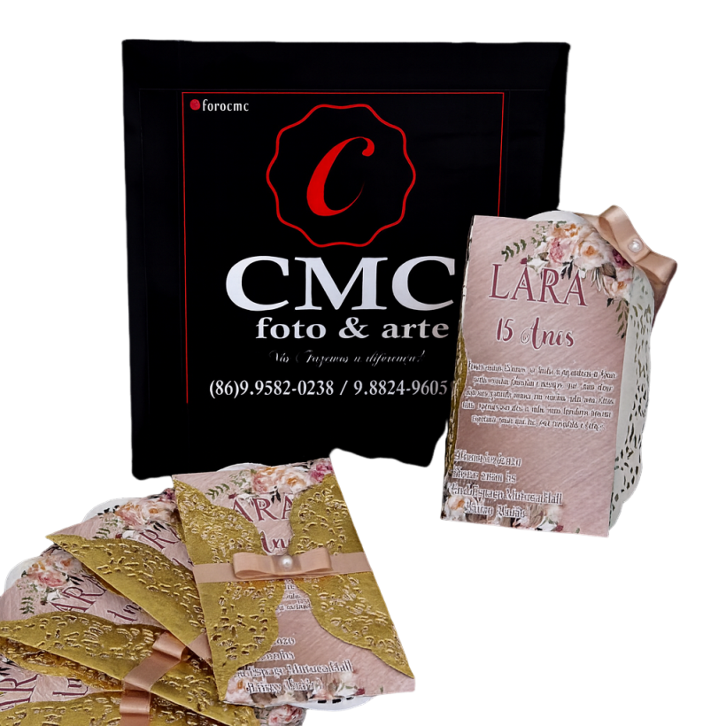 Convite 15 Anos Clássico – Rosa Claro e Dourado